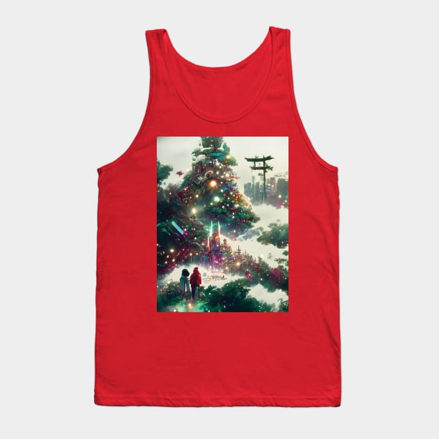 Magical Green Christmas Trees in the Woods Japanese Christmas Season Warm Wishes Tank Top by DaysuCollege